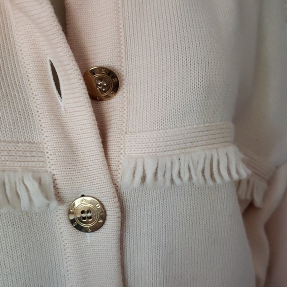 Escada nude wool fringe long sweater with waist - Picture 3 of 7